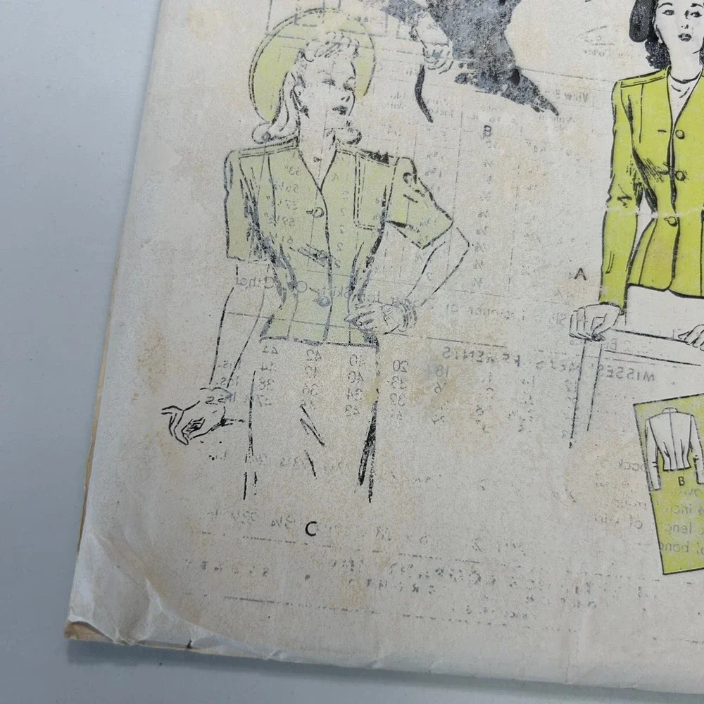 Butterick Vintage 1940's or 50's Pattern #2859 Women's Jackets 2 Lengths Size 16